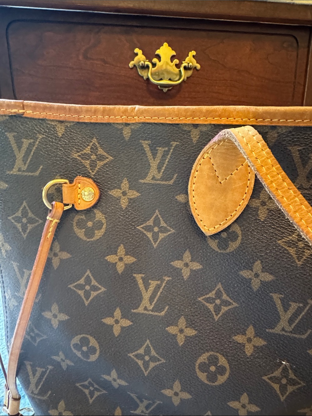 Louis Vuitton Monogram Canvas Tote with Tan Leather Trim - Picture 3 of 14